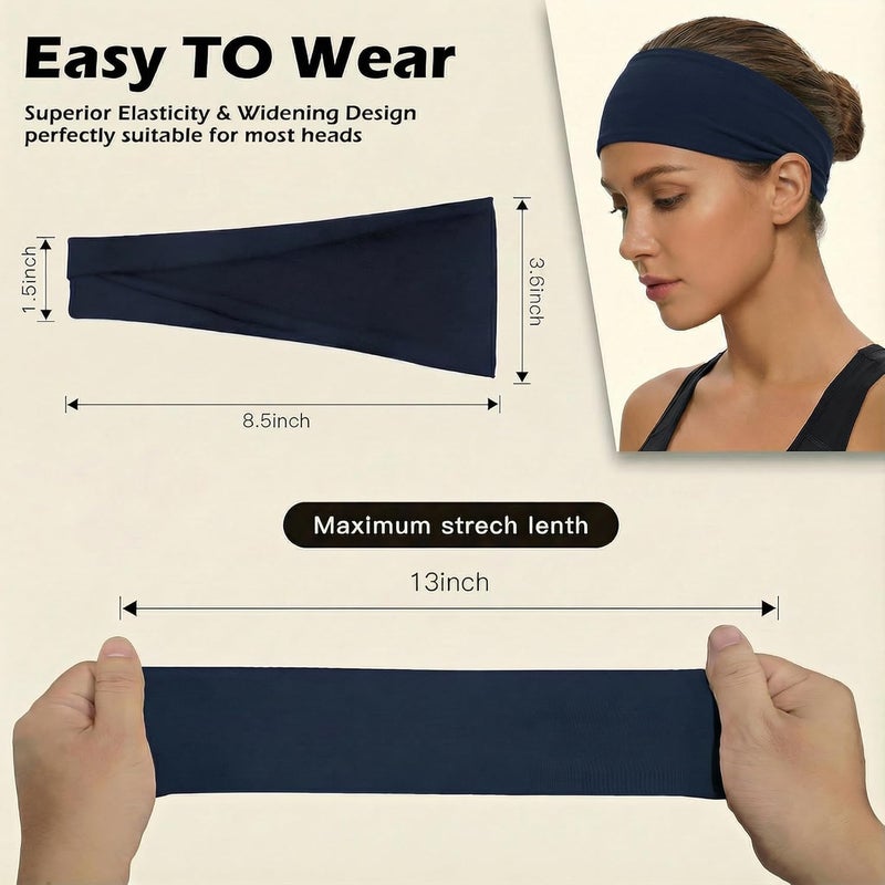 VANRUID Headbands for Women, 12PCS Wide Stretchy Sports Hair Bands, Elastic Soft Fashion Head Bands, Non-Slip Running Sweatbands for Fashion, Washing Face, Workouts, Yoga, Daily Use - Image 3